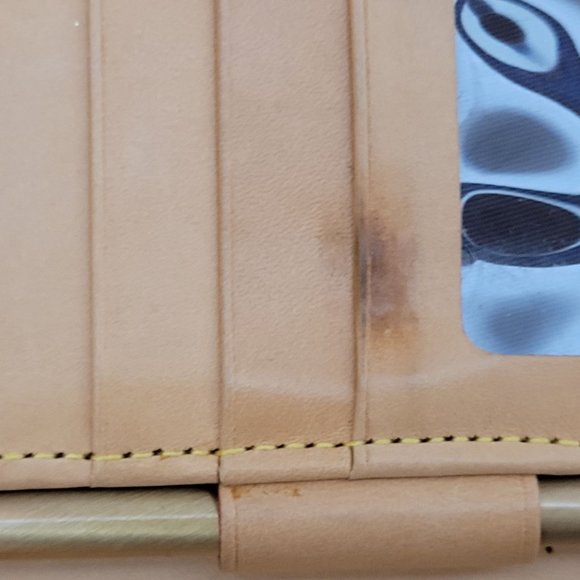 Dooney & Bourke Signature Monogram Tri Fold Wallet Cream Canvas Tan Leather Trim - Picture 6 of 14